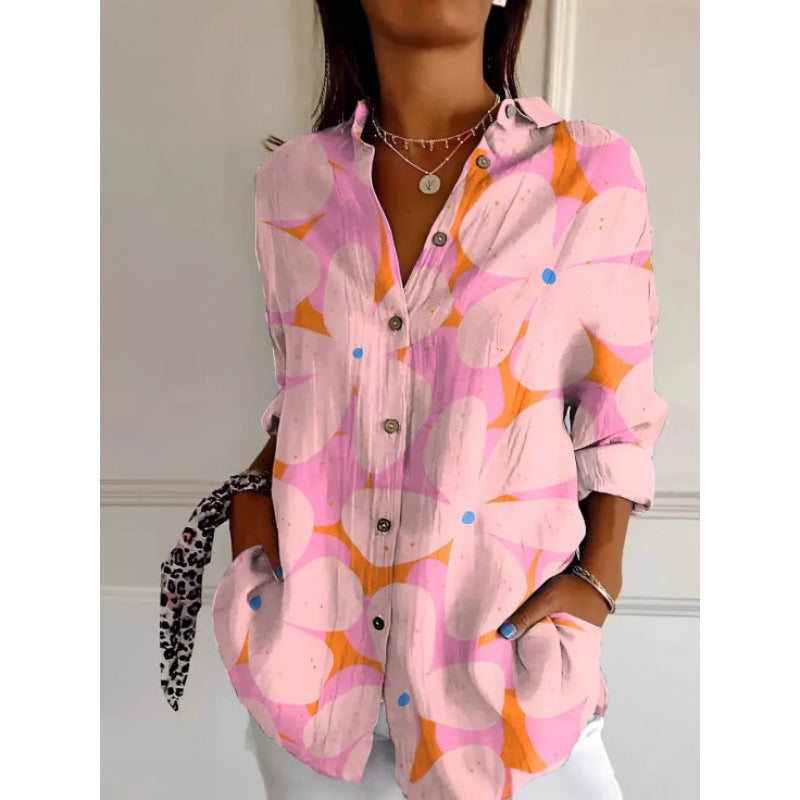 Women's Floral Print Long-Sleeve Button-Up Cardigan Shirt – Casual Layering Top