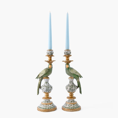 Olive Parrot Candle Holders (Pair)