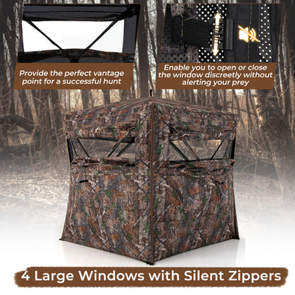 360° Pop-Up Hunting Blind – One-Way See-Through, 2-3 Person, Silent Windows