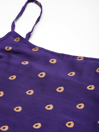 Bandhani Printed Shoulder Straps Kurta Set With Dupatta