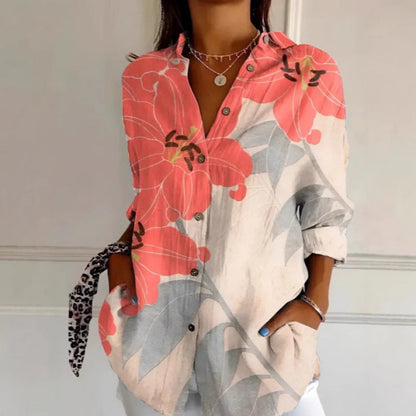 Women's Floral Print Long-Sleeve Button-Up Cardigan Shirt – Casual Layering Top