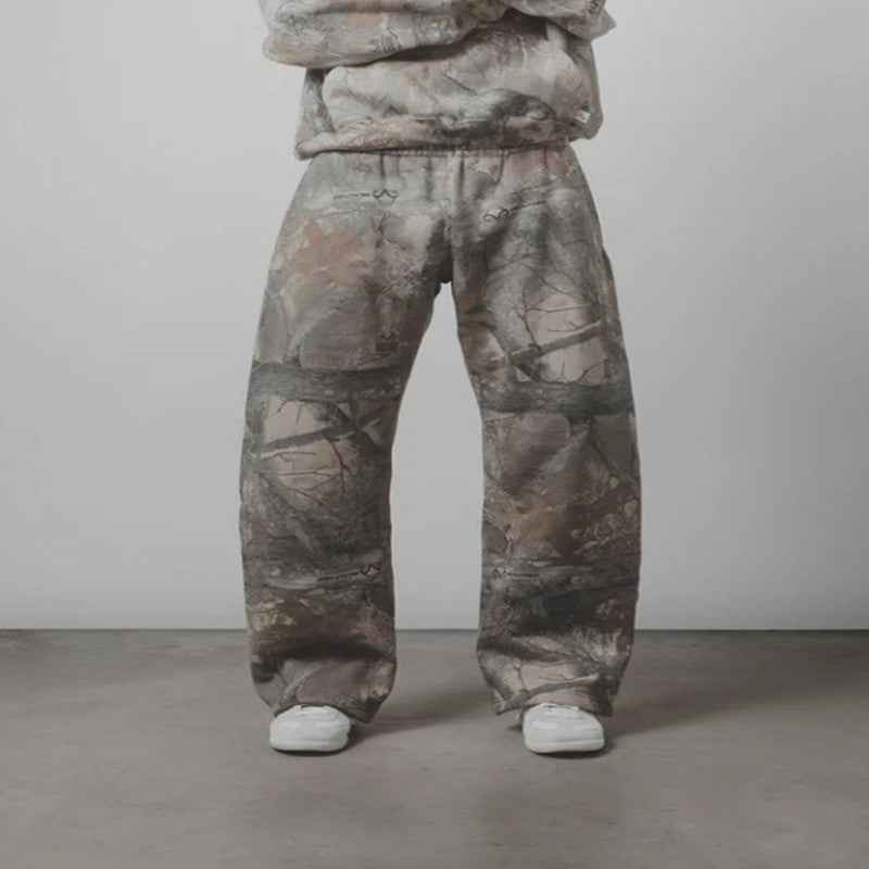 Men's Leaf Camo 3D Print Casual Pants – Straight-Leg Drawstring Trousers
