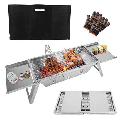 3-in-1 Foldable Charcoal Grill, Fire Pit & Slow Cooker – 201 Stainless Steel, 1472°F Rated for Camping & BBQ