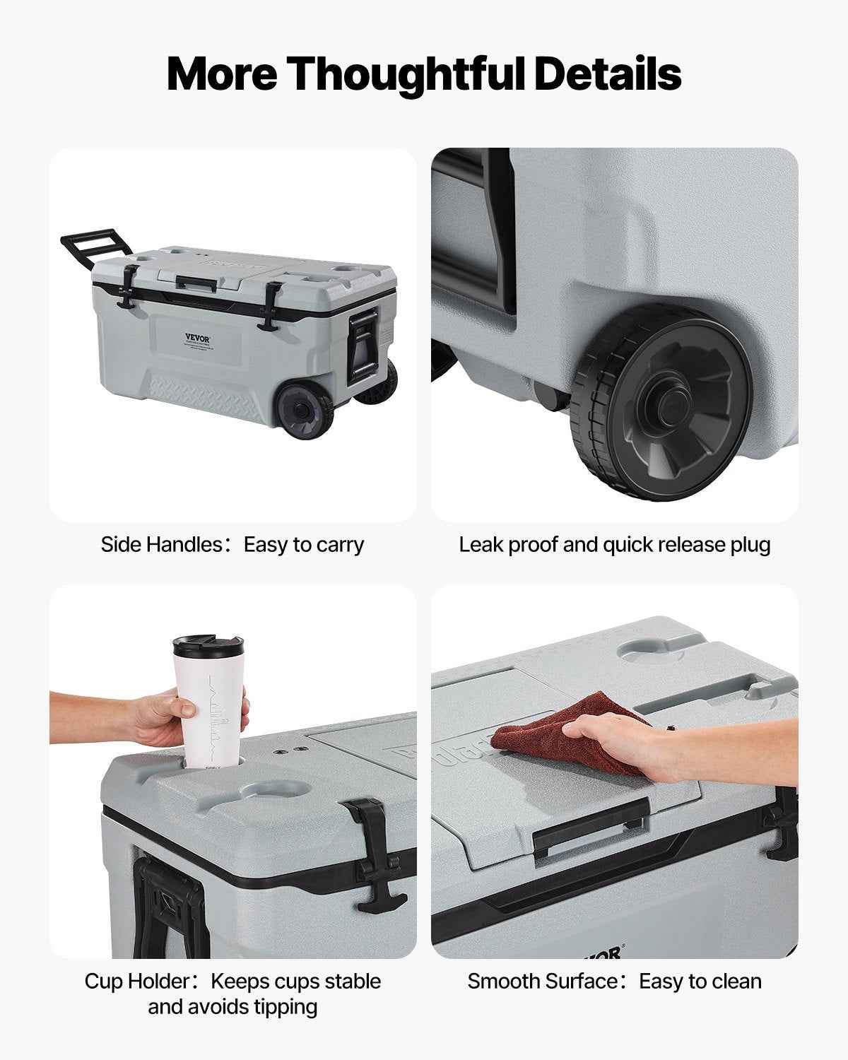 Portable Hard Cooler 74QT | 120-Can Wheeled Cooler with Cup Holder