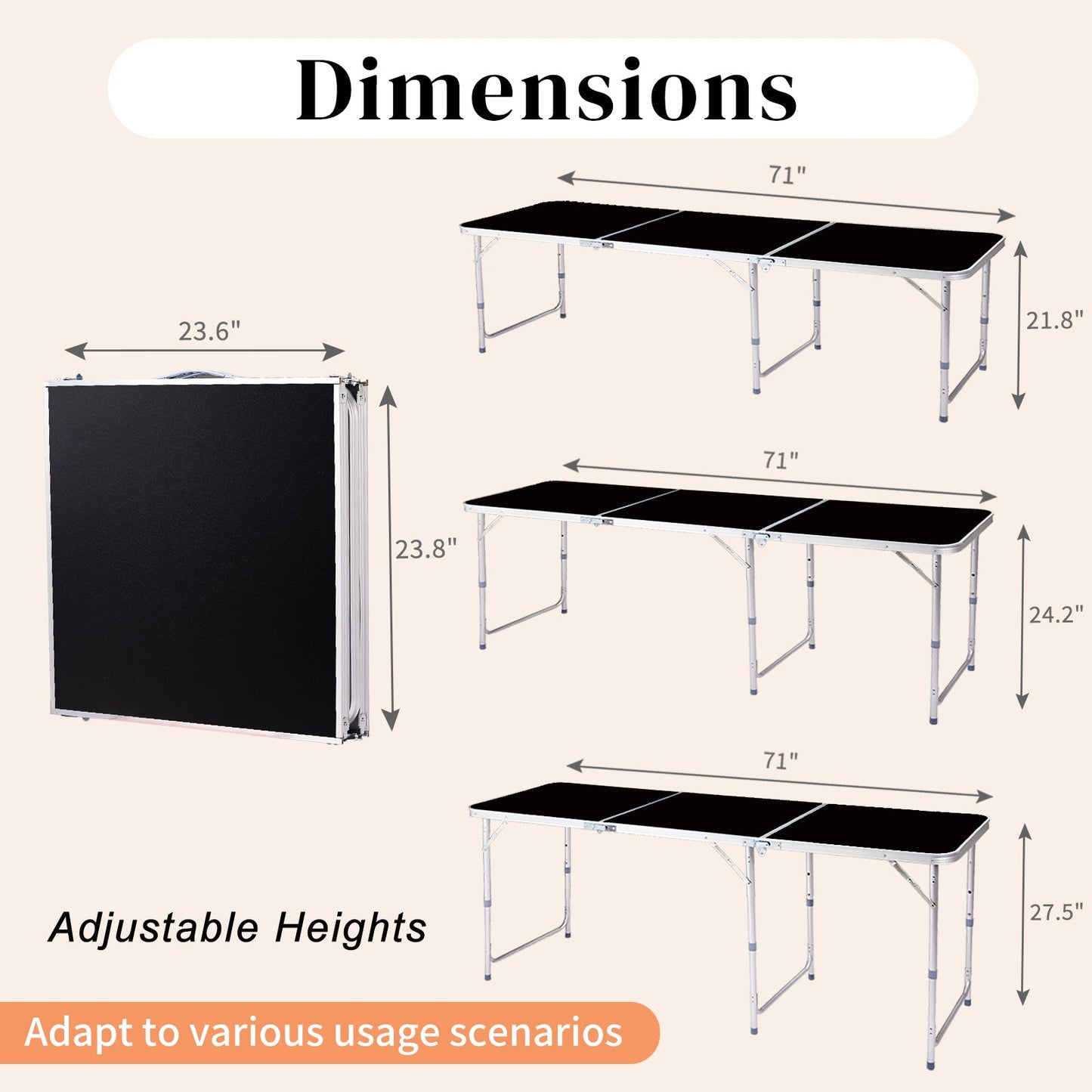 6ft Aluminum Folding Table – Portable Tri-Fold, 110 lb. Capacity