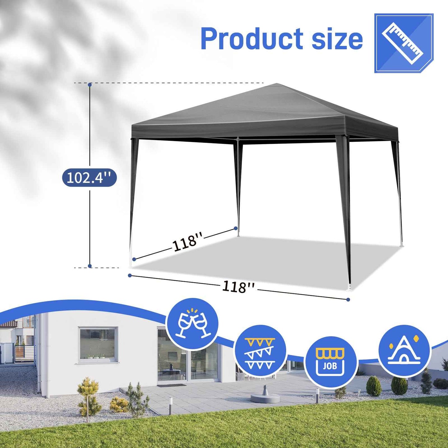 10x10ft Outdoor Party Tent Canopy – Waterproof PE Cloth & Powder-Coated Steel Frame for Weddings, BBQs & Events