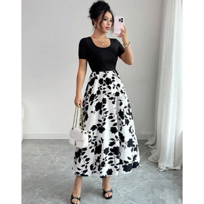 Women's High-Waist Floral A-Line Dress – 7 Prints, XXS–L