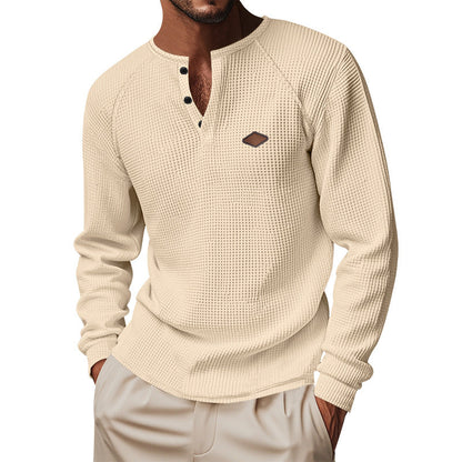 Men's Waffle Knit Raglan Pullover – Loose Fit, 6 Colors, S–XXXL