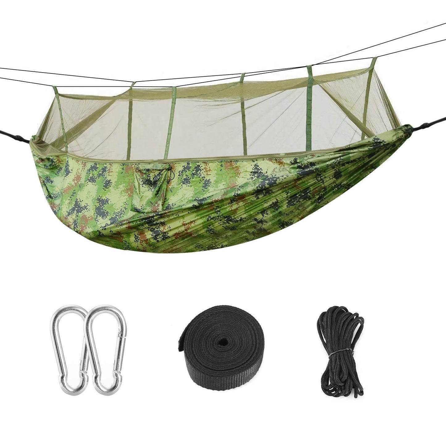 Double Camping Hammock with Mosquito Net – 600 lb Capacity, 210T Parachute Nylon with Straps & Carabiners