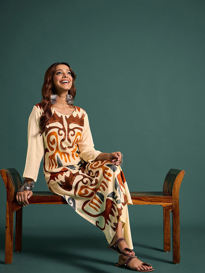 Abstract Printed Straight Kurta With Trousers