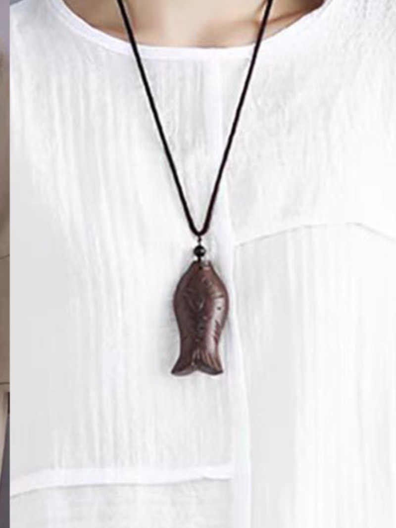 Women’s Retro Wooden Fish Style Chain Necklace
