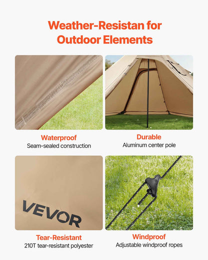 2-Person Hot Tent with Stove Jack | 4-Season Waterproof Tipi Camping Tent