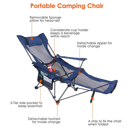 Reclining Foldable Camping Chair – 330 lb Heavy-Duty Steel with Cup Holder, Side Pocket & Carry Bag