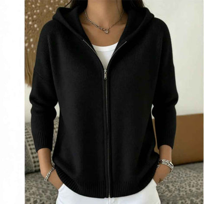 Women's Zip-Up Knitted Hooded Cardigan – Cozy Casual Sweater