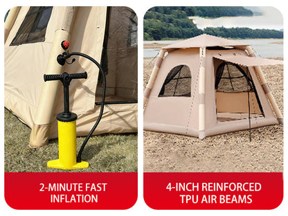 2–4 Person Quick-Inflate Camping Tent – Waterproof Oxford with Mesh Windows & Carry Bag | Khaki