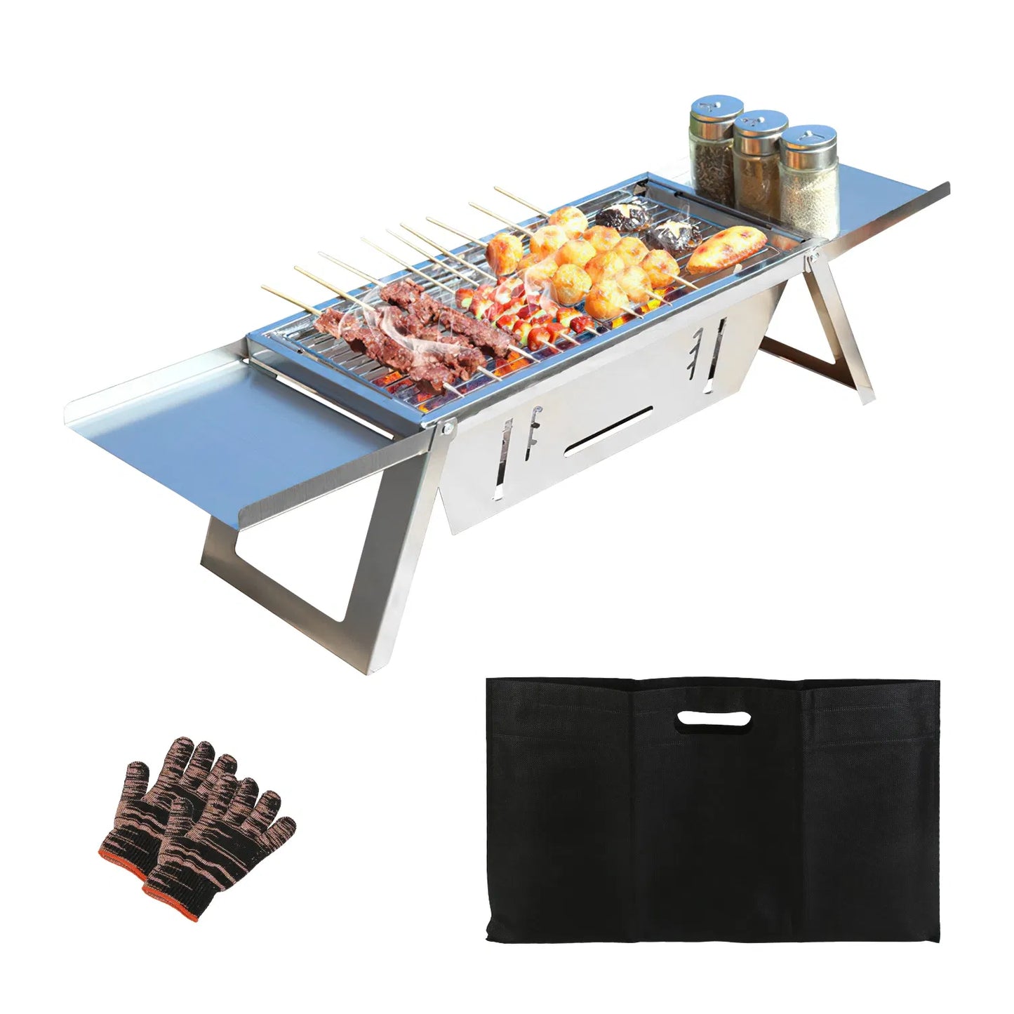 3-in-1 Foldable Charcoal Grill, Fire Pit & Slow Cooker – 201 Stainless Steel, 1472°F Rated for Camping & BBQ