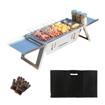3-in-1 Foldable Charcoal Grill, Fire Pit & Slow Cooker – 201 Stainless Steel, 1472°F Rated for Camping & BBQ
