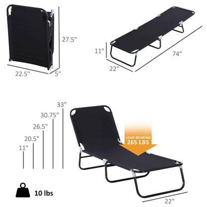 Folding Sun Lounger | 5-Position Reclining Beach & Pool Chair with Steel Frame