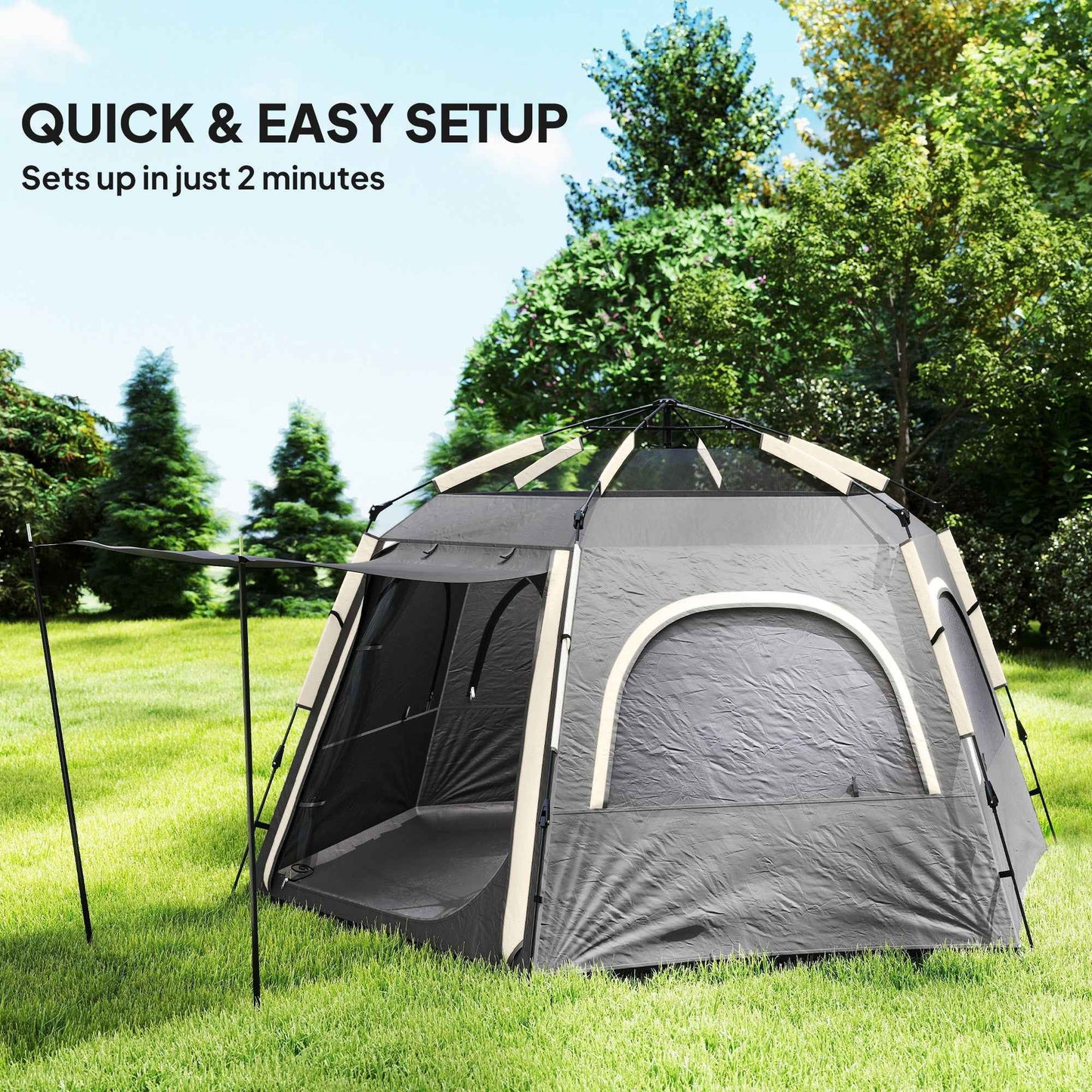 Instant Pop-Up Camping Tent – 4 Person Waterproof Dome Tent with Vestibule & Rainfly