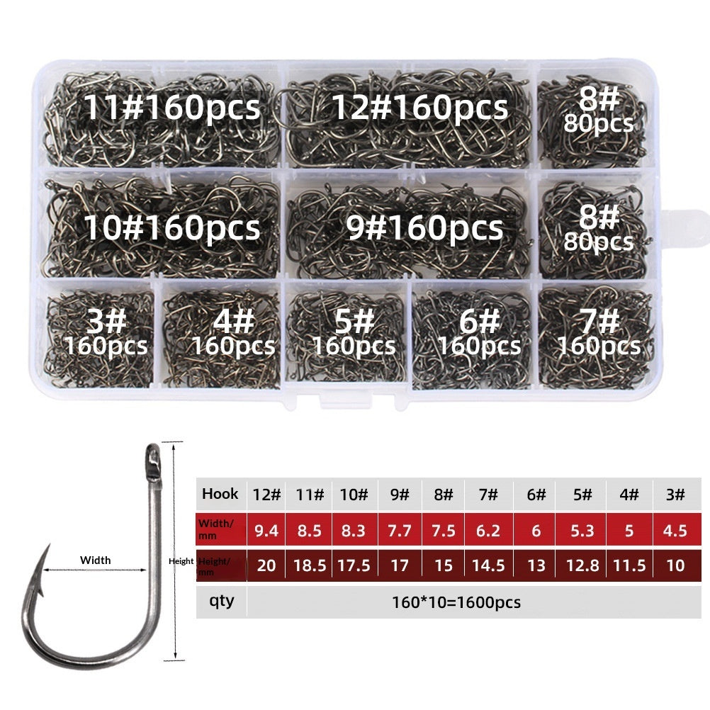 Alloy Fishhook Set with Eye – Sizes 3–12, Boxed (100 to 2000 Pieces)