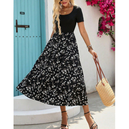 Women's High-Waist Floral A-Line Dress – 7 Prints, XXS–L