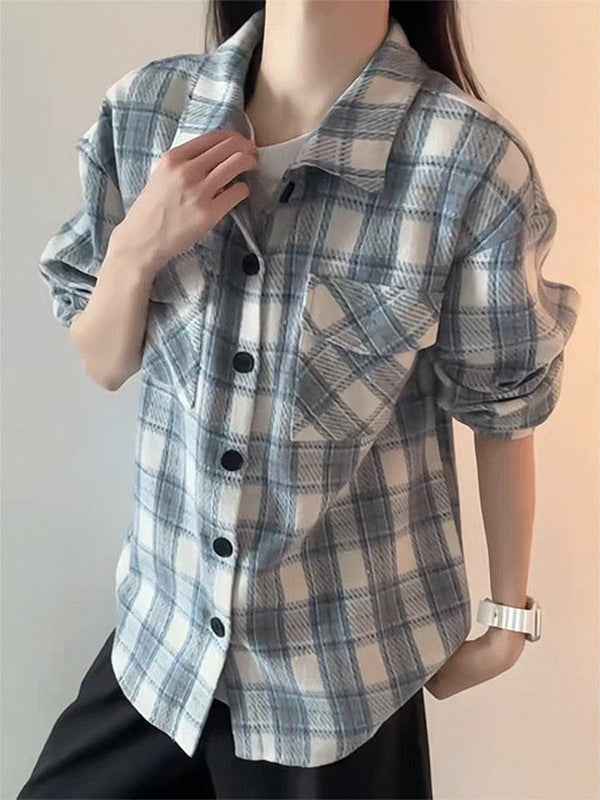 Women's Relaxed-Fit Plaid Cardigan Shirt – Casual Flannel-Style Top