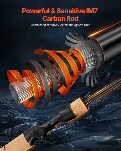 IM7 Carbon Fiber Baitcasting Rod & Reel Combo — 6.5 ft Bass Fishing