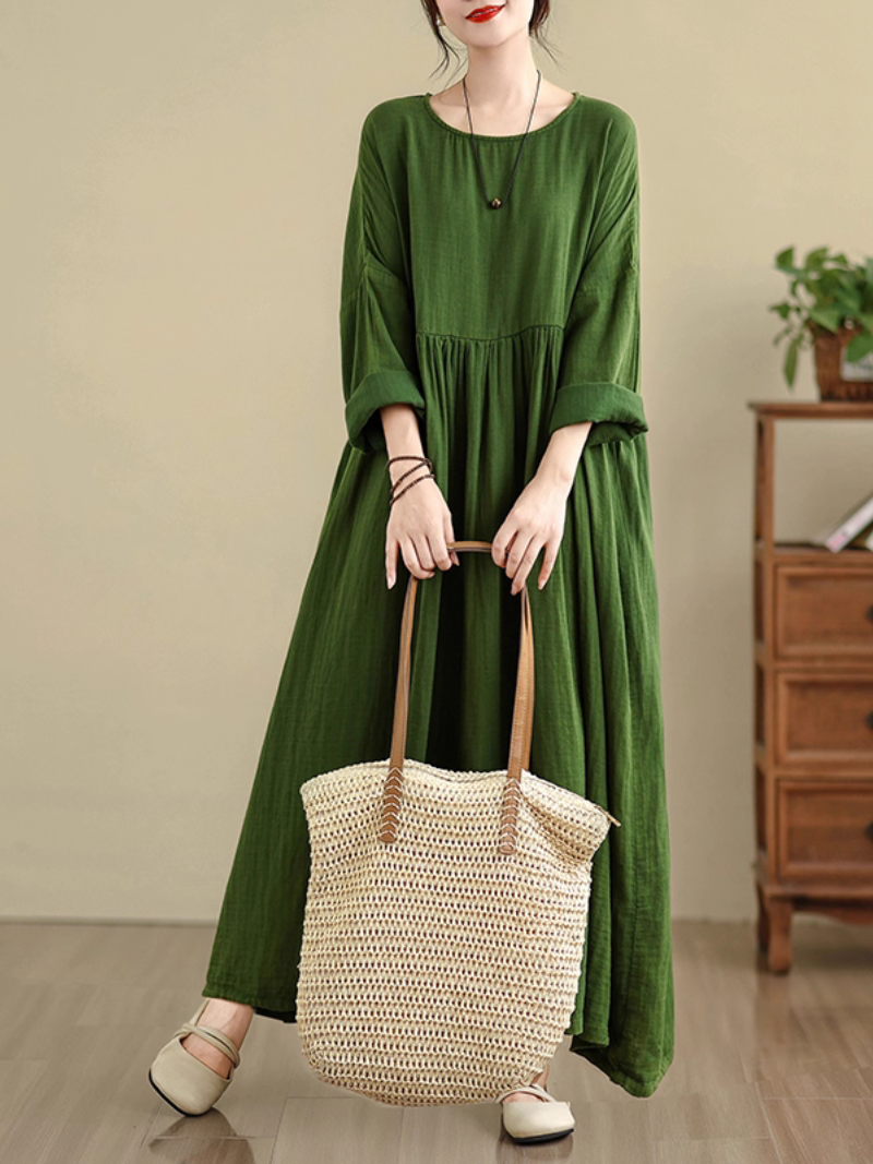 Elegant Women's Pleated Solid Color Smock Dress | Eva Trends