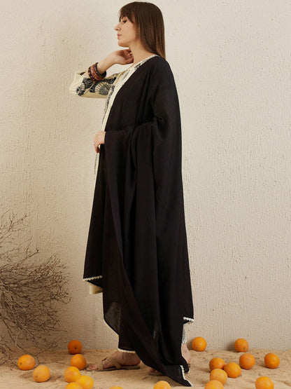 Abstract Printed Round Neck Pure Cotton Kurta with Trousers & With Dupatta