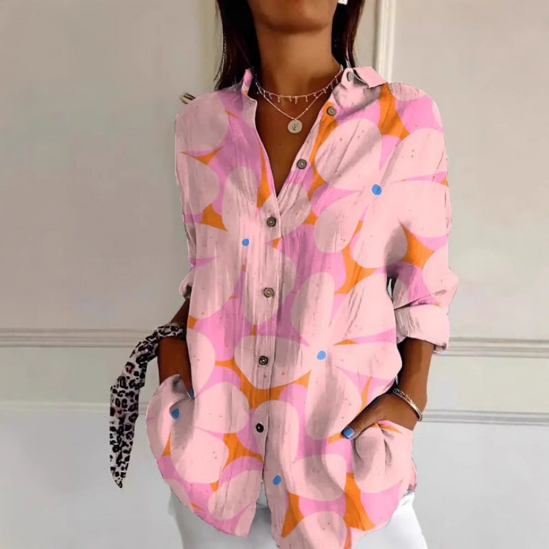 Women's Floral Print Long-Sleeve Button-Up Cardigan Shirt – Casual Layering Top