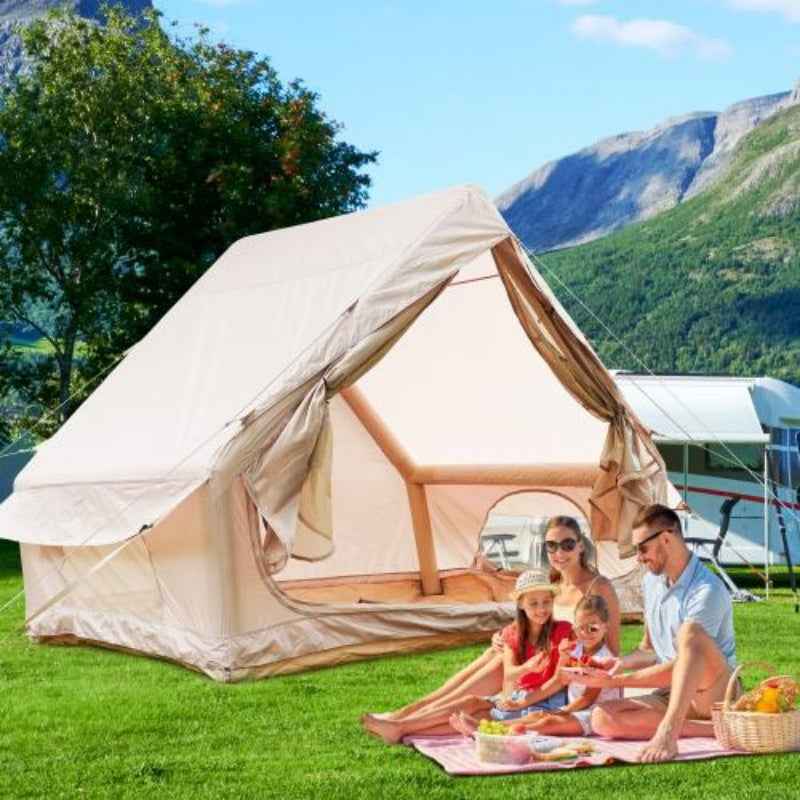 4–6 Person Inflatable Luxury Camping Tent – 4-Season 410D Oxford with 12 Mesh Windows & Pump