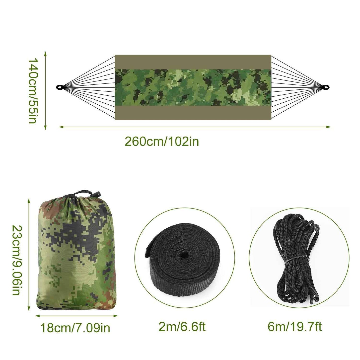 Double Camping Hammock with Mosquito Net – 600 lb Capacity, 210T Parachute Nylon with Straps & Carabiners