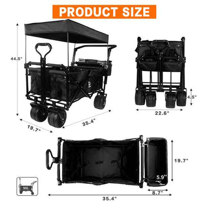 Heavy Duty Foldable Wagon with Canopy & Cooler Bag | All-Terrain Wheels