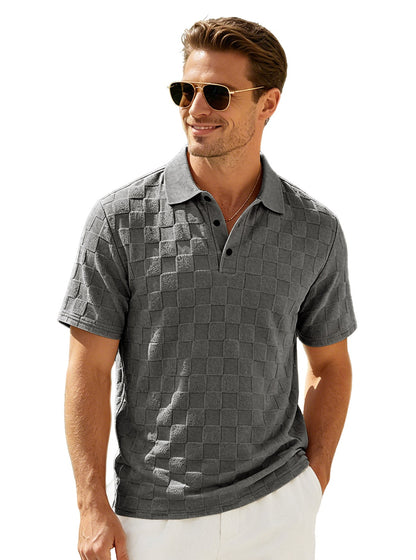 Men's Jacquard Lapel Collar Loose Fit Polo Shirt