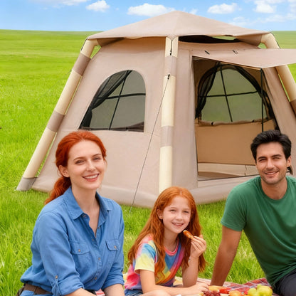 2–4 Person Quick-Inflate Camping Tent – Waterproof Oxford with Mesh Windows & Carry Bag | Khaki