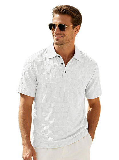 Men's Jacquard Lapel Collar Loose Fit Polo Shirt