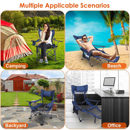 Reclining Foldable Camping Chair – 330 lb Heavy-Duty Steel with Cup Holder, Side Pocket & Carry Bag