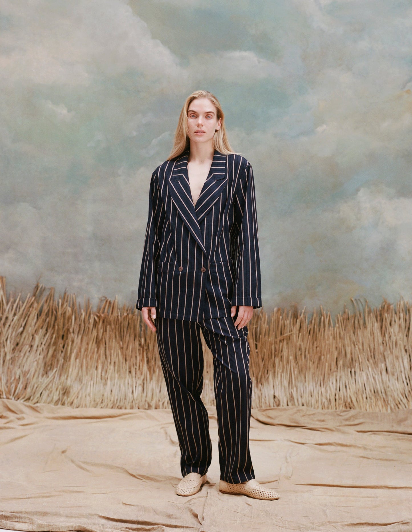 Easy-Going Jacket (Navy Jacquard Stripe)
