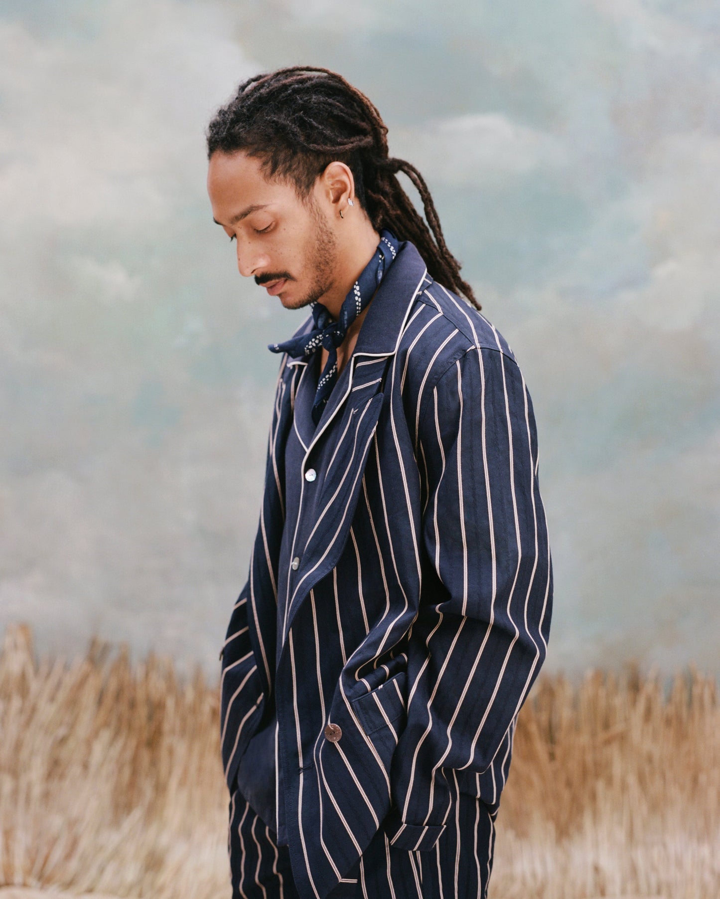 Easy-Going Jacket (Navy Jacquard Stripe)