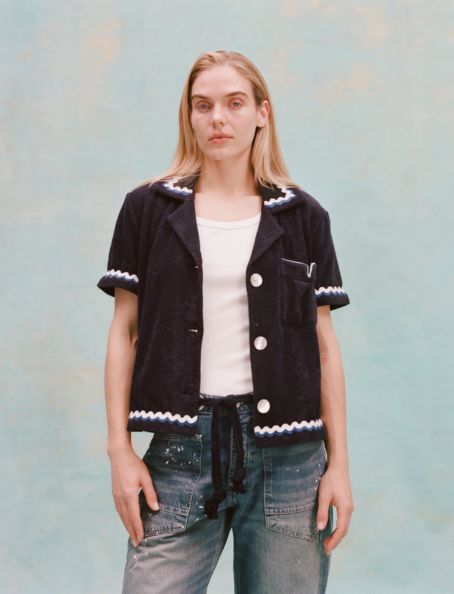 'Rick Rack' Cabana ~ Crop Cut (Midnight Blue)
