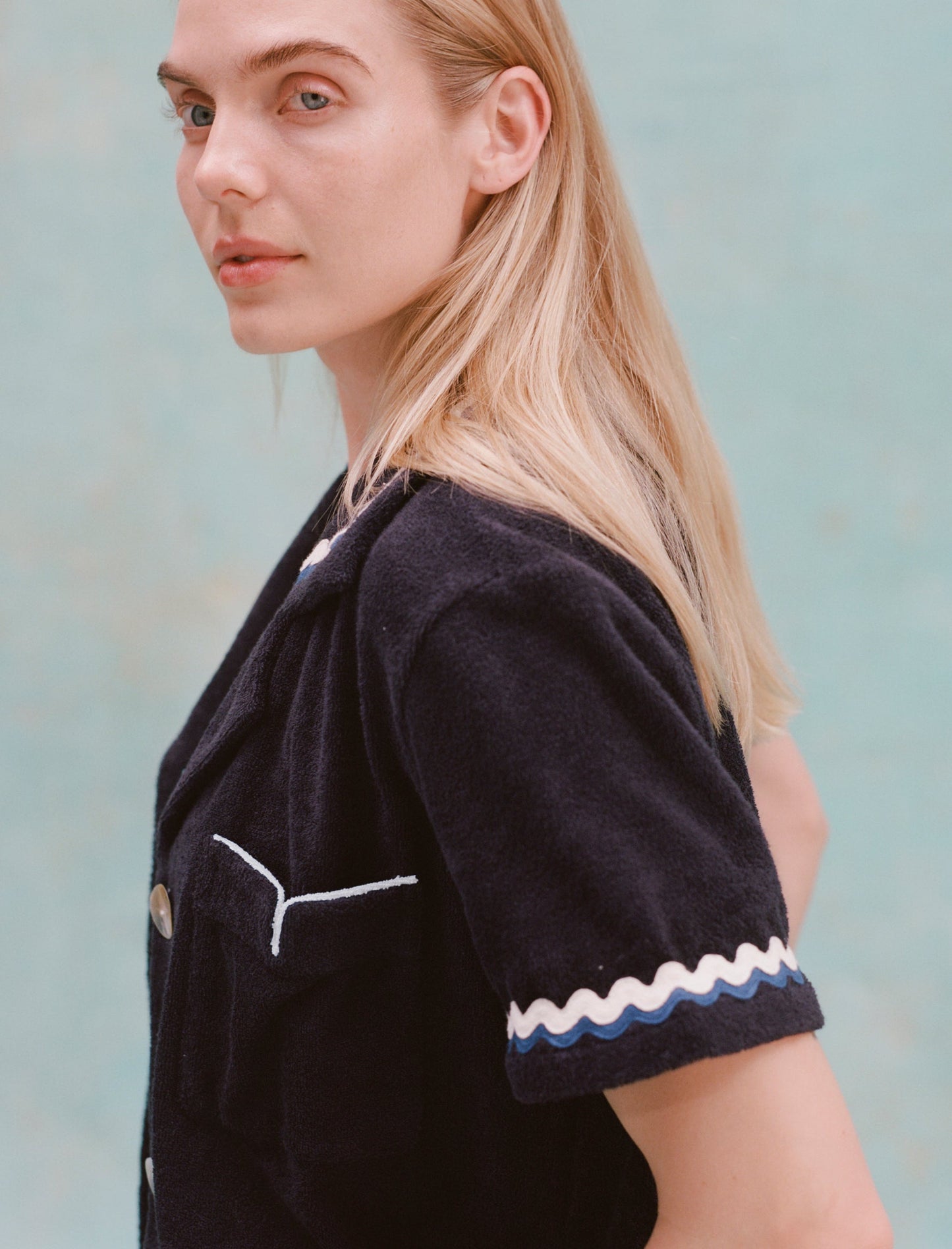 'Rick Rack' Cabana ~ Crop Cut (Midnight Blue)