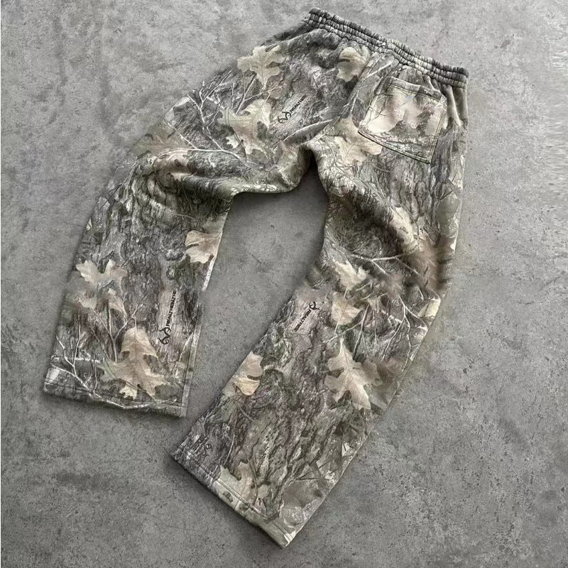 Men's Leaf Camo 3D Print Casual Pants – Straight-Leg Drawstring Trousers