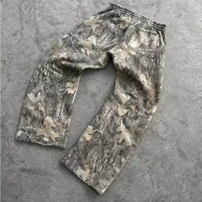 Men's Leaf Camo 3D Print Casual Pants – Straight-Leg Drawstring Trousers