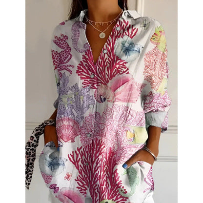 Women's Floral Print Long-Sleeve Button-Up Cardigan Shirt – Casual Layering Top