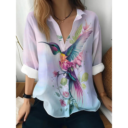 Women's Floral Print Long-Sleeve Button-Up Cardigan Shirt – Casual Layering Top