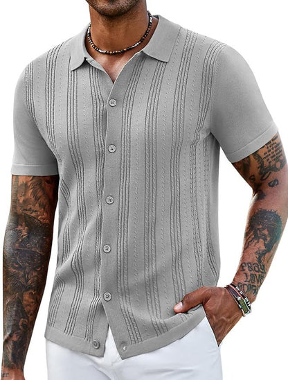 Men's Striped Hollow-Knit Slim Fit Sweater