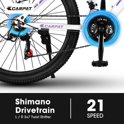 24" Girls & Women's Mountain Bike | Shimano 21-Speed, Dual Disc Brakes & 100mm Suspension