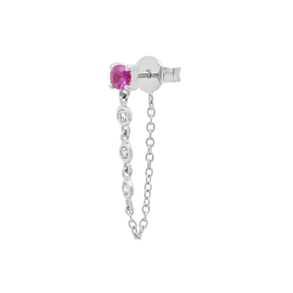 Gemstone Stud with Diamond Chain