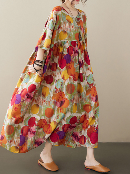 Giving Love Women's Cotton Round Neck Smock Dress