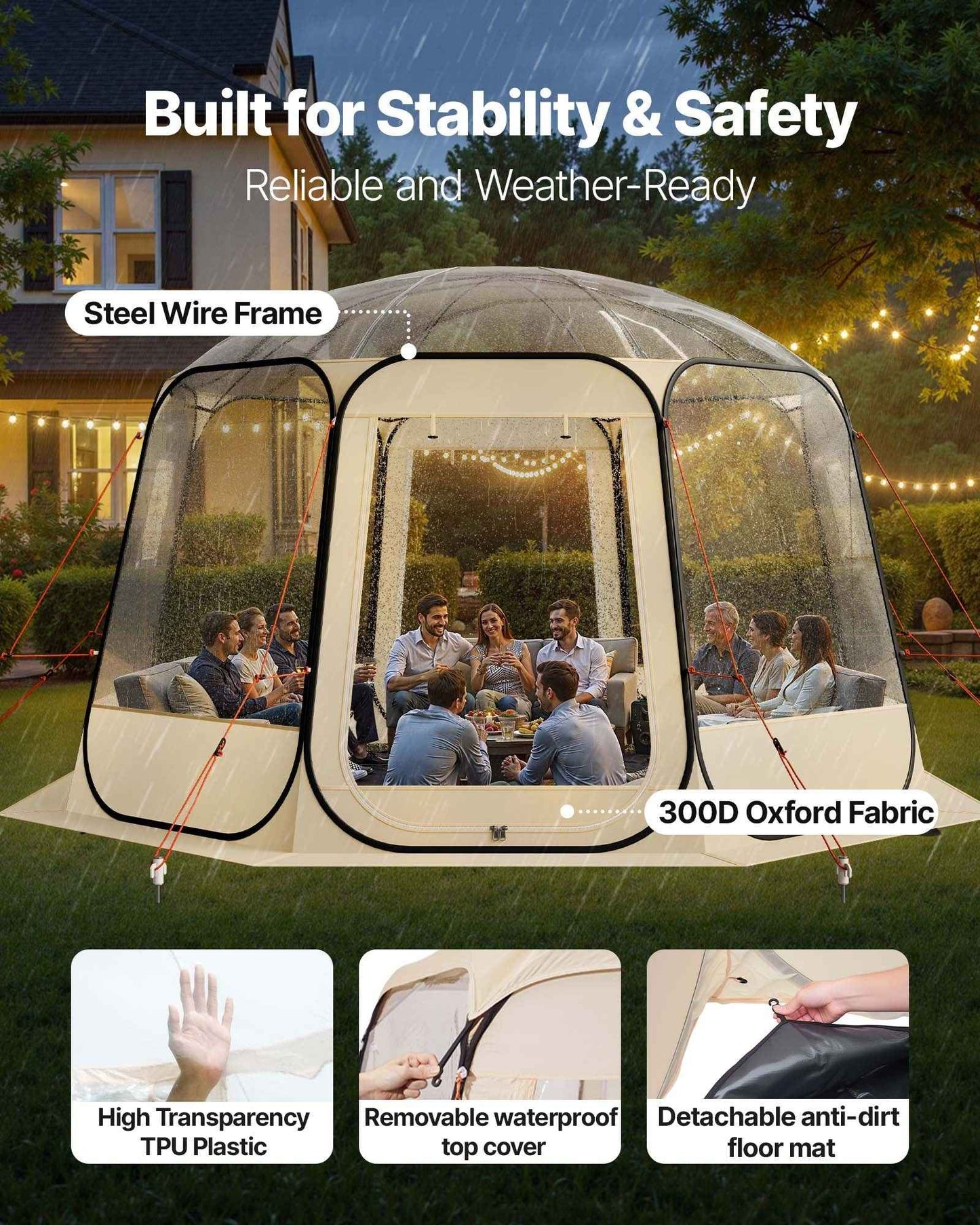 Clear Bubble Dome Tent | 12x11.1 FT Pop-Up Igloo for 10-12 People | 540° View